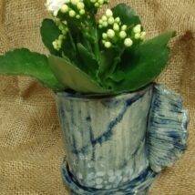 Keramický květináč modrý s pod miskou s kalanchoí
